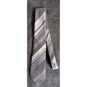 Tie 70s 80s 90s Y2K Mens Exclusive Gray Red Stripe 3 Wide 57 Long